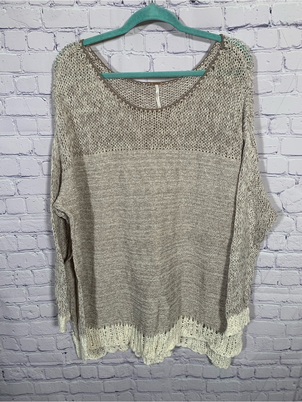 Free Peopke Womens Haiku Oversized Sweater Tunic Tan Cream Size M Casual Boho